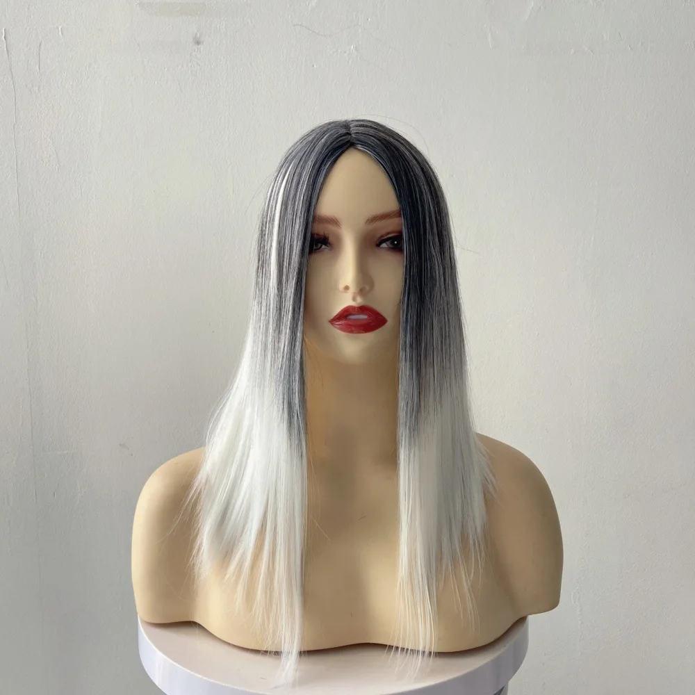 Brown European And American Wig Headband, Long Straight Hair, Synthetic Fiber, Graded Color Hairstyle