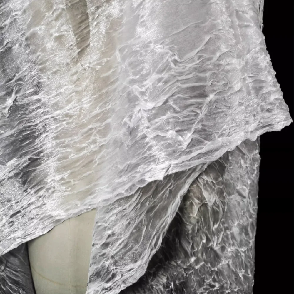 

Mesh Fabric White Semi Transparent Wrinkled Yarn Creative Wedding Dress Cloth Per Meter Apparel Diy Sewing Polyester Material