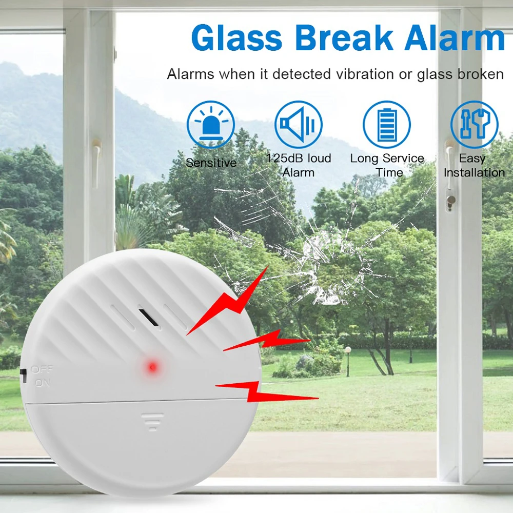 Elecpow Wireless Door Window Vibration Sensor Alarm 4PCS/8PCS 125dB Glass Break Sensor Home Security Protection Anti-Theft Alarm