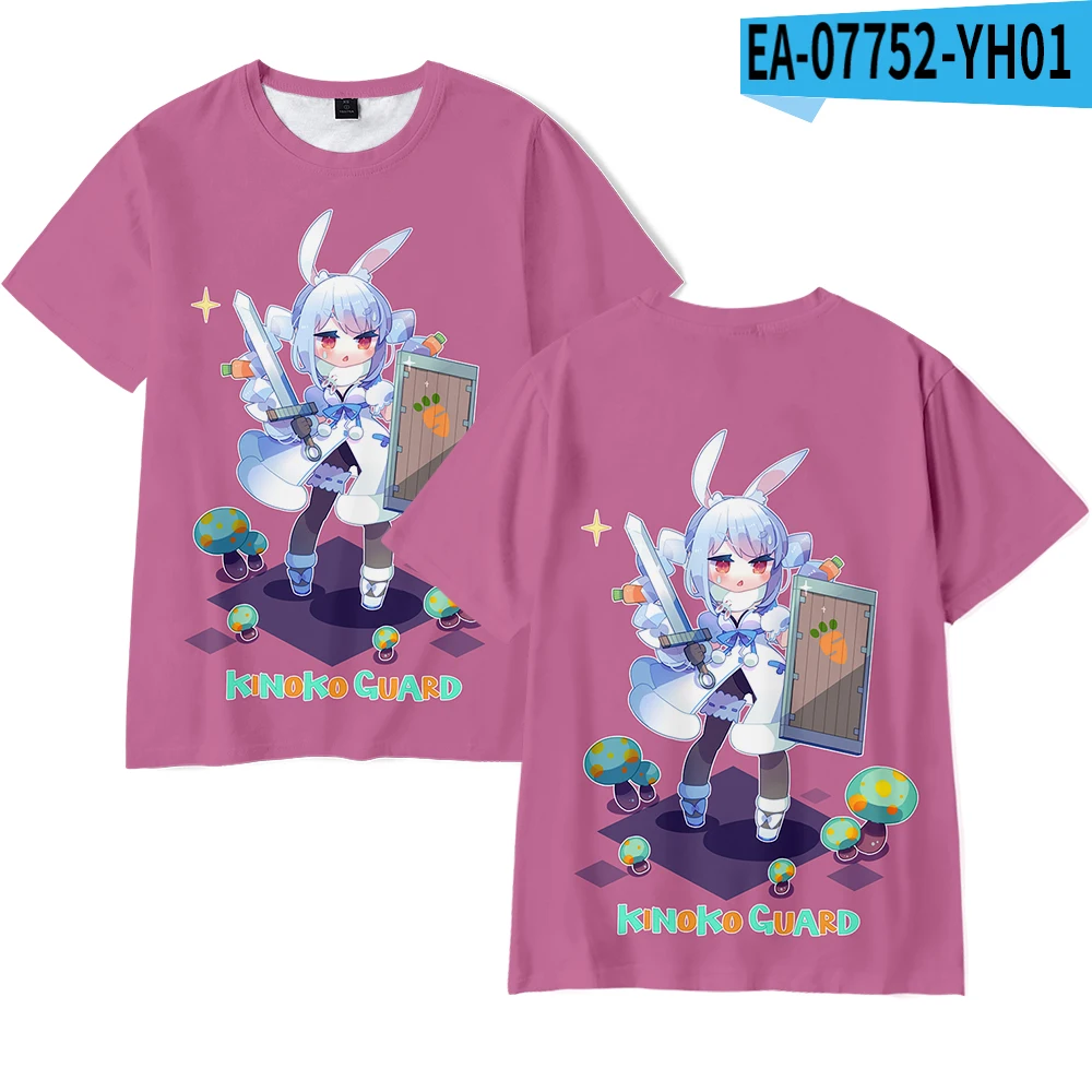 VTuber usa Pekora Camiseta con estampado 3D, cuello redondo, manga corta, ropa de calle japonesa Popular, talla grande, moda de verano