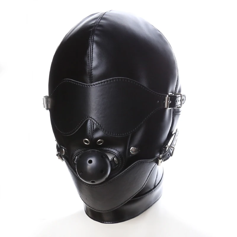 Fine Closed Full Pack Headgear with Mouth Plug Eye Mask HeadCover Leather Alternative BDSM Adult Sex Toys for Women and Couples