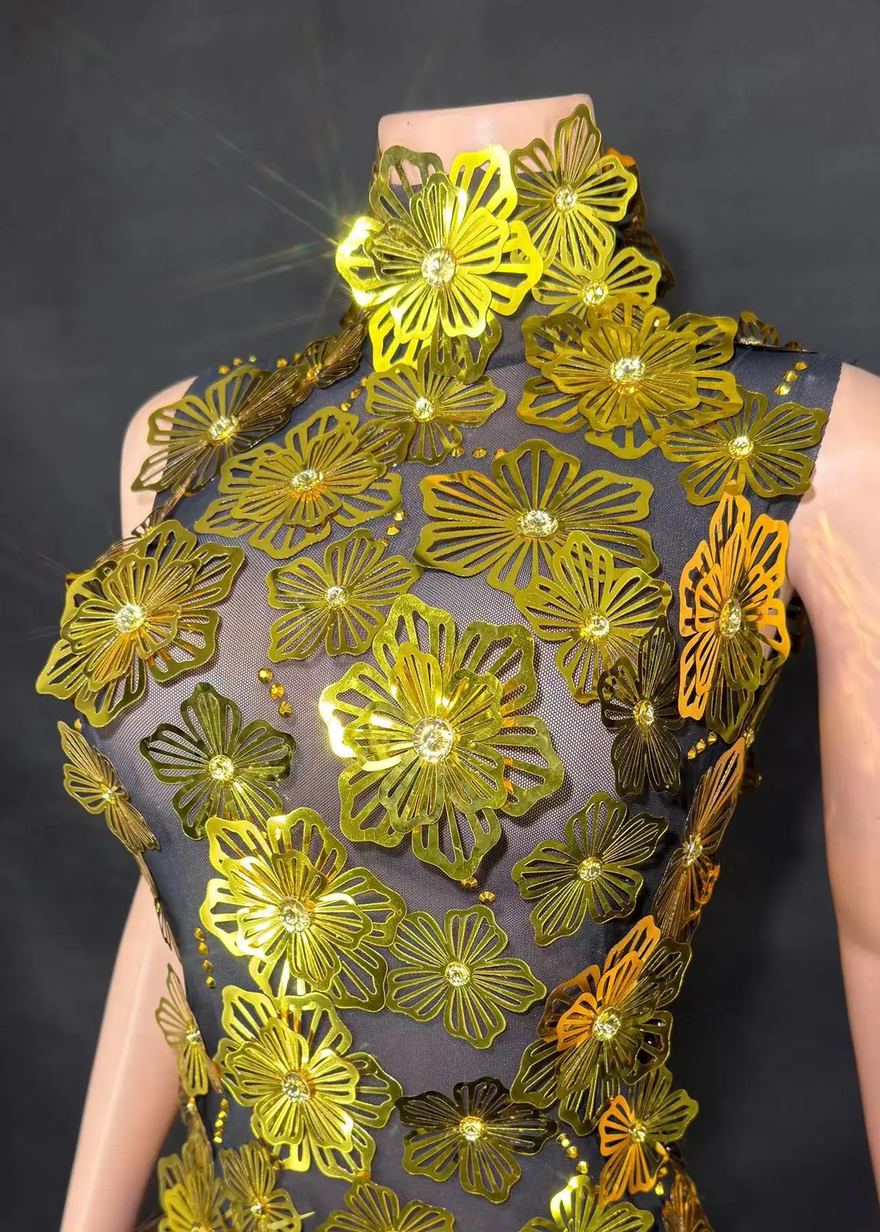 ZD Singer Club Stage لامعة حجر الراين الريش النسيج فستان الزفاف مساء ثوب الحفلات #3