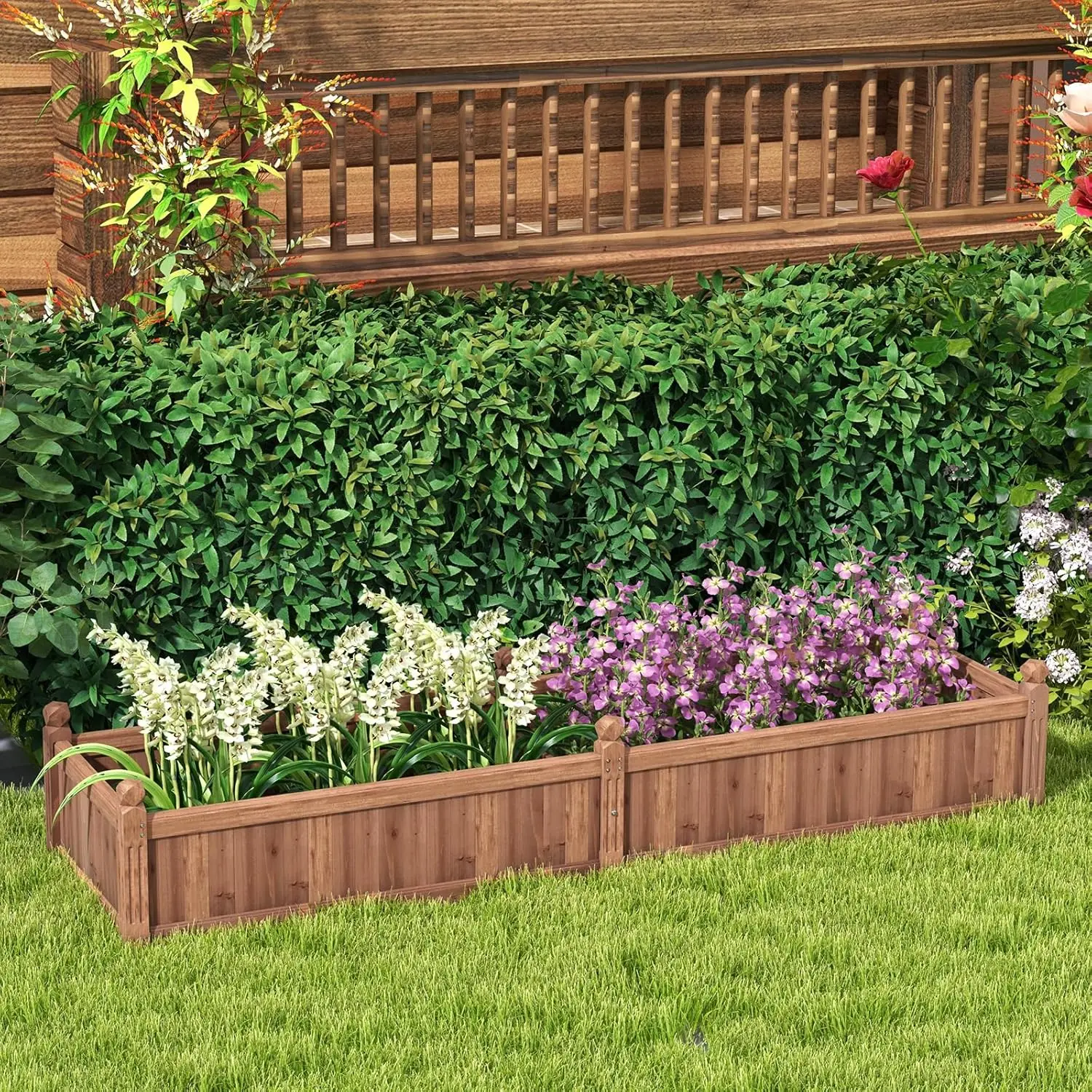 Giantex Wood Raised Garden Bed, Planting Bed with Corner Drainage, Non-Woven Liner for Growing Vegetables, Flowers, Herbs,