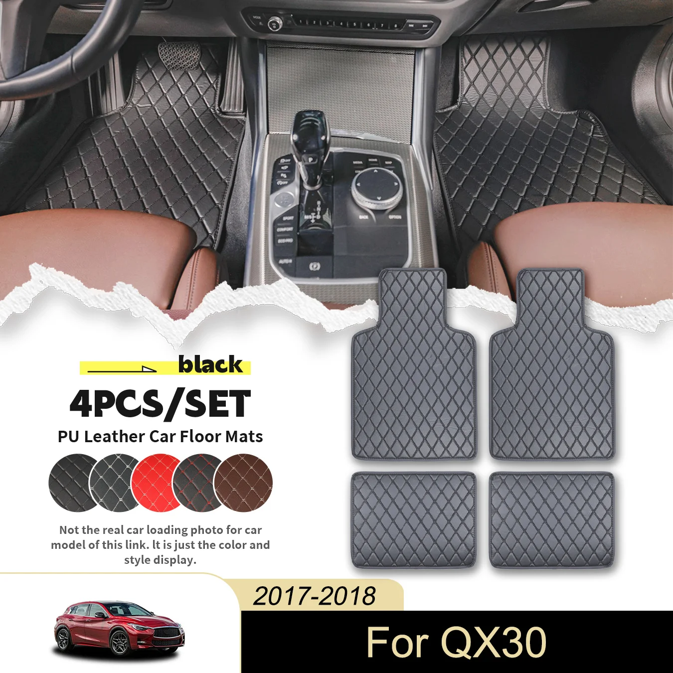 

4 шт. универсальные автомобильные коврики для Infiniti QX30 2017-2018 из искусственной кожи, водонепроницаемые и устойчивые к пятнам, легко чистится