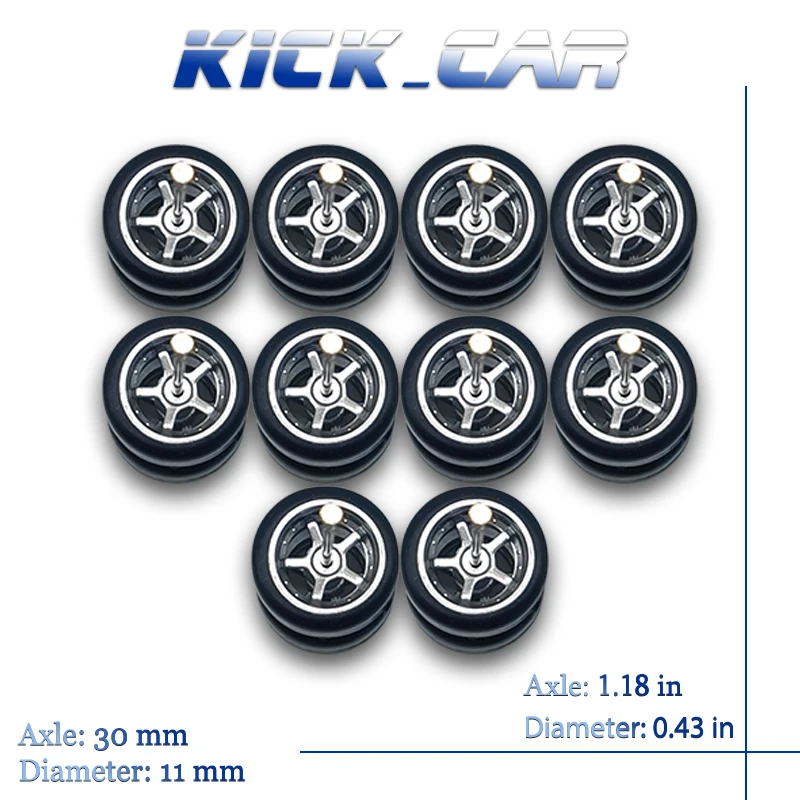 1/64 Räder mit festen Gummireifen, fünf Speichen, 2 Stück für Spielzeugmodell-Druckgussautos, Umbauteile für MINIGT (5 Sets für 5 Autos) – Detail 9