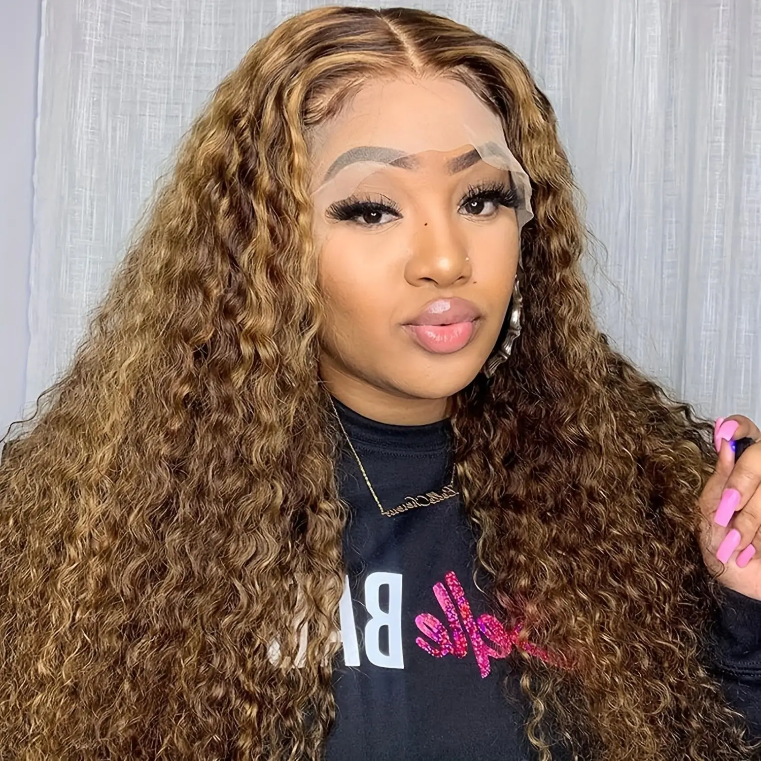 

200 Density 13x6 HD Transparent Lace Front Human Hair Frontal Curly Wigs 100% Natural Hair P4/27 Color Deep Wave Wigs For Women