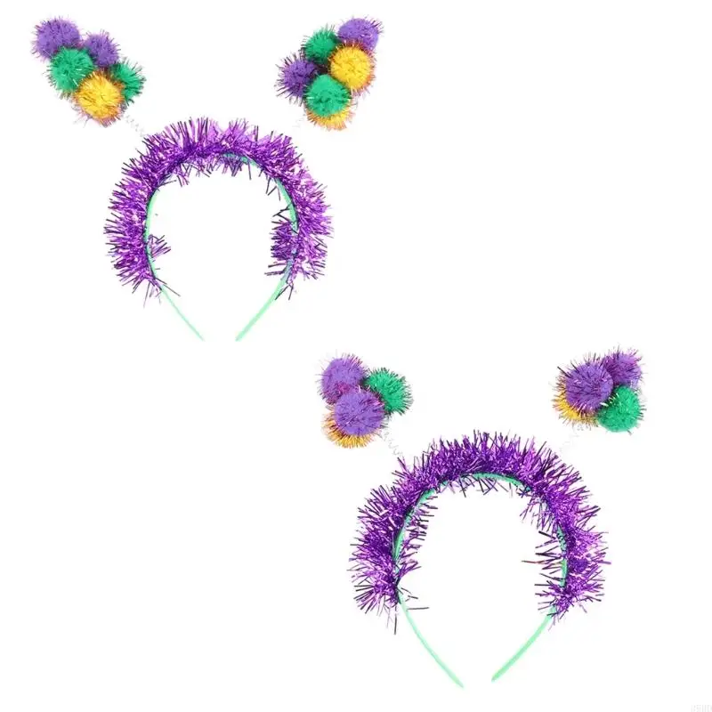 

652F Carnivals Party Accessories Pompoms Headband for Mardi Gras Festival Theme Party Props Hairband Adult Holiday Headpieces