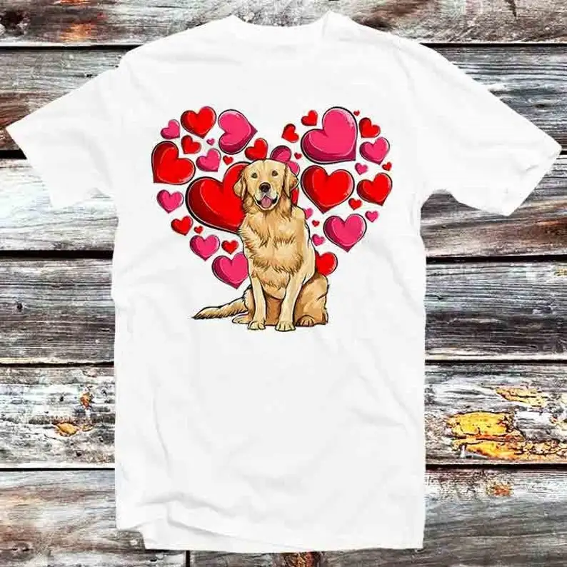 Golden Retriever Dog Valentine Heart Cute Pet T Shirt Vintage Retro Gift Mens Womens Unisex Cartoon Anime Top Tee B1124