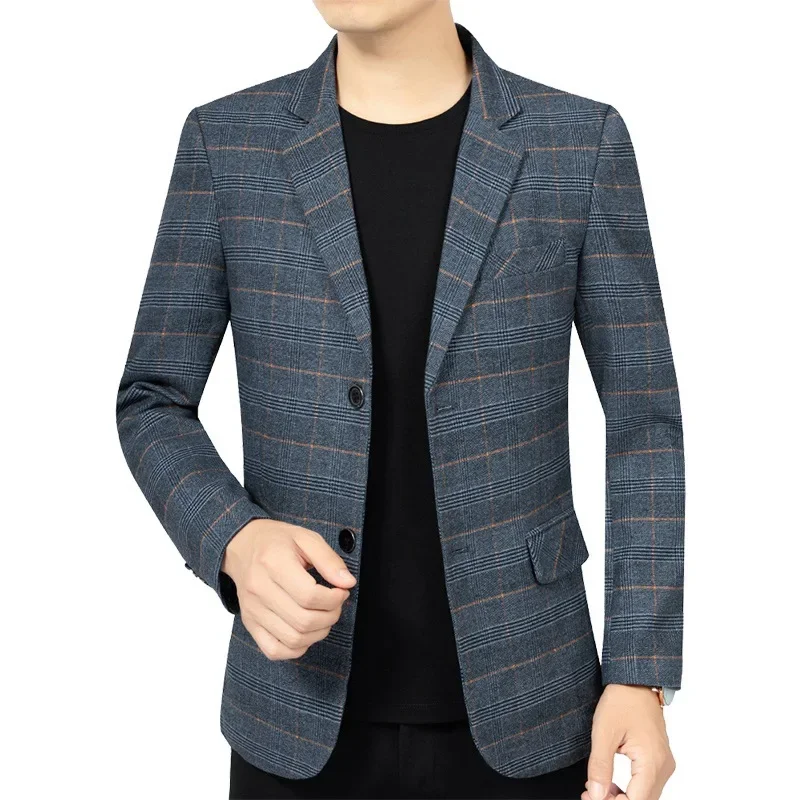 New Fashion Men Plaid Blazers Jackets Man Business Casual Suits Coats High Quality Male Slim Fit Blazers Jackets Coats 4XL