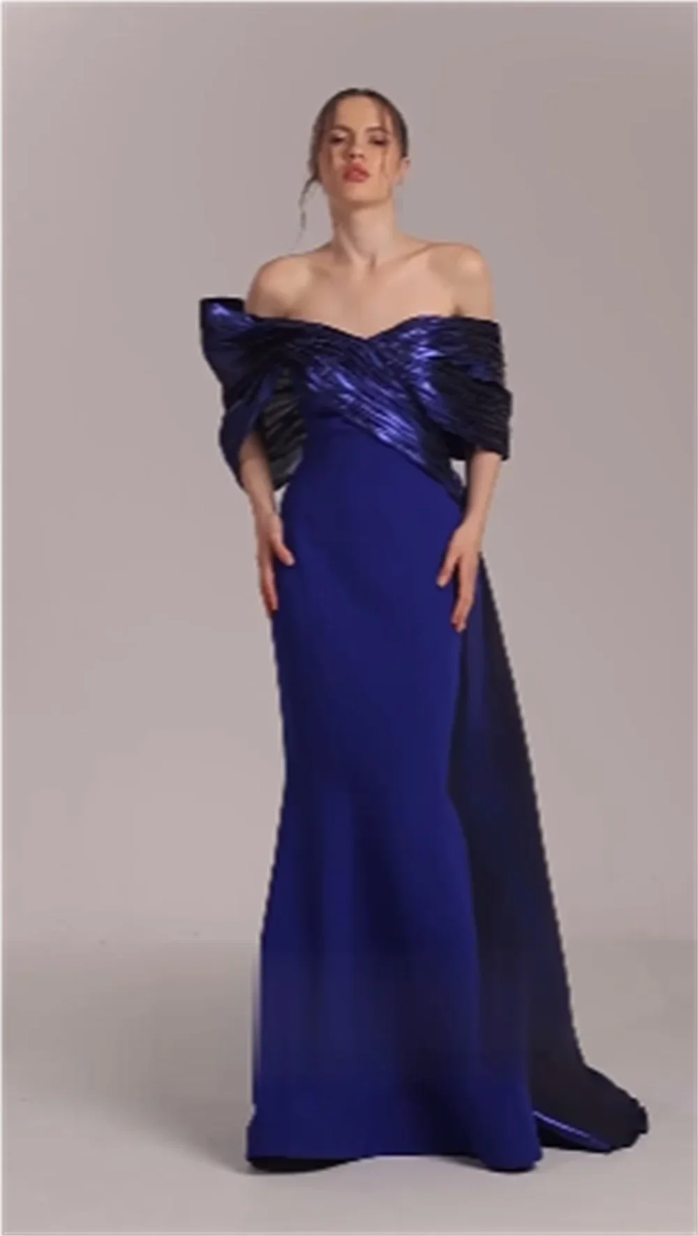 Customized Formal Dress Saudi Arabia Dearin Off-the-shoulder Trumpet Floor Length Skirts Open Back Draped Ruffle Shirred Bespoke