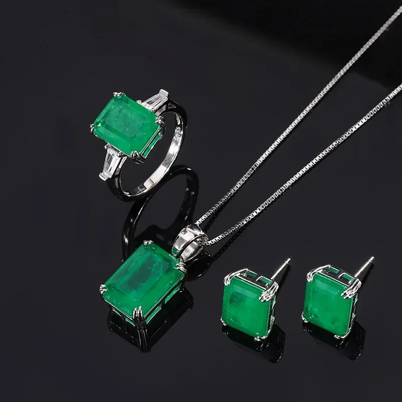 SRJewelry S925 Silver Hot Selling Imitation Emerald Pendant Ring Earring Set Main 10 * 14 9 * 11