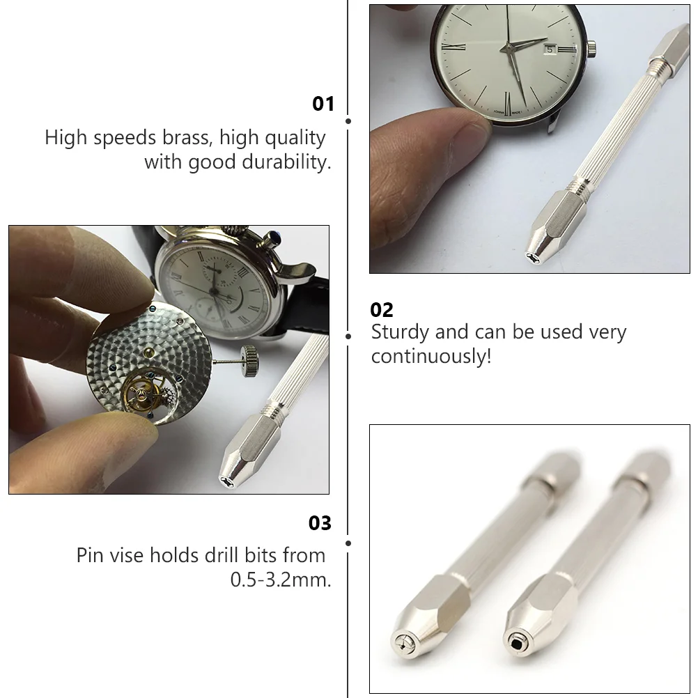 2pcs Professional Hexagonal Double Ended Pin Vise Wire Tool Watch Repair Tool Pin Vise Hand Drill Pin Vice Wire Tool