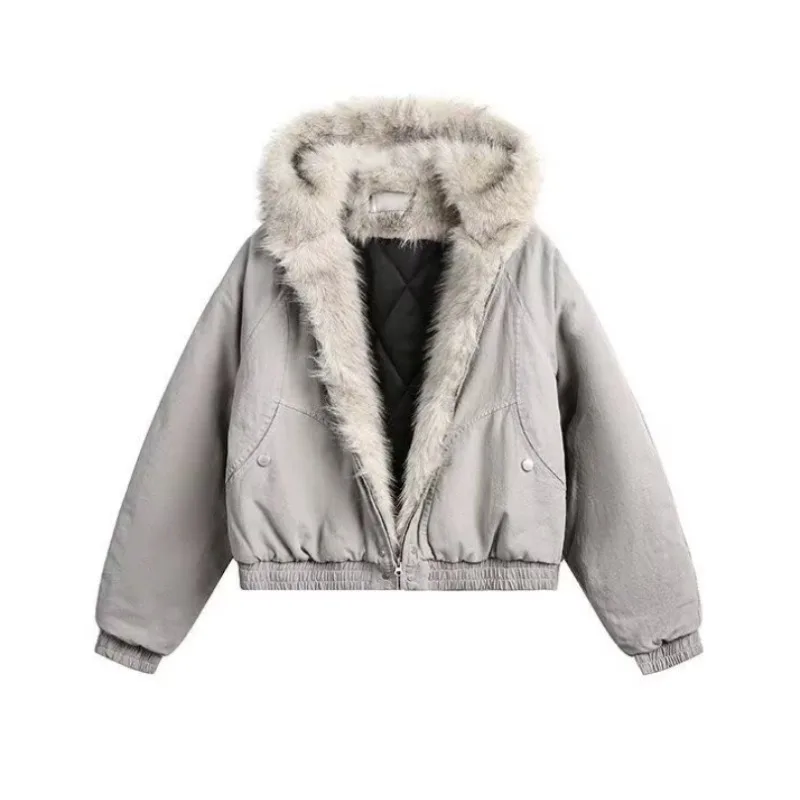 

Новая популярная теплая повседневная одежда с хлопковой подкладкой, хлопковые куртки с шерстяным воротником, мужские и женские утолщенные теплые свободные меховые пальто с капюшоном