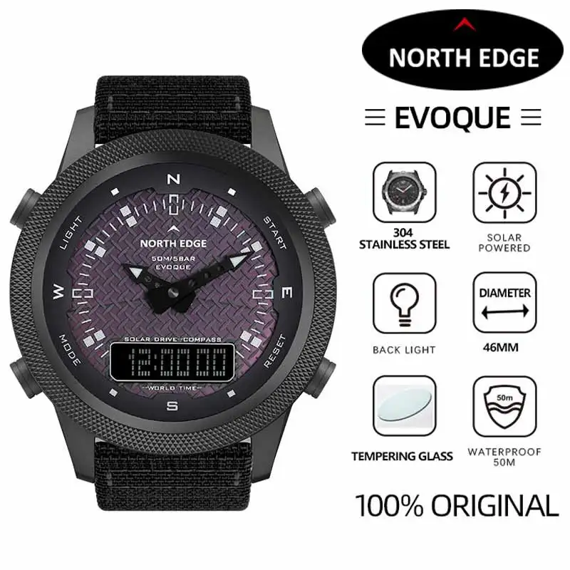 North EDGE Evoque Men\'s Solar Power Digital Watch  Outdoor Adventure Wearable Device