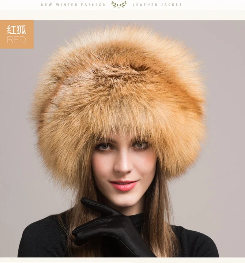 Winter Damen Echtpelz-Mütze Natürliche Modische Fuchspelz-Hüte Kopfbedeckung Russische Outdoor-Kappe Damen Verdickte Warme Pelzmützen – Detail 7