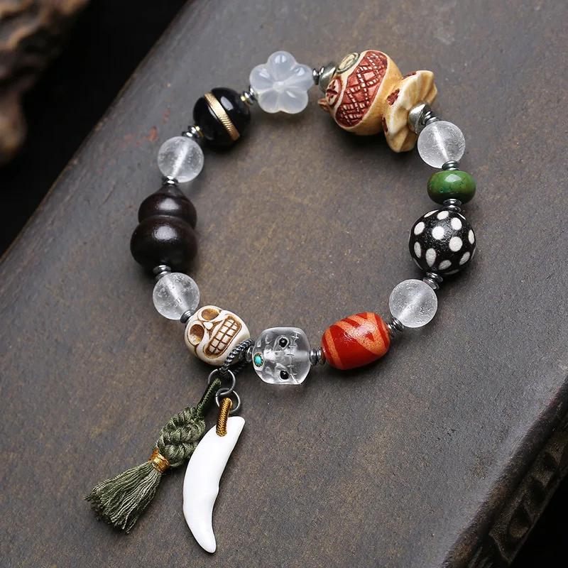 natural-multi-treasure-cultural-play-bracelet-single-circle-antlers-root-payment-poker-little-monster-white-glass-reflux-bone