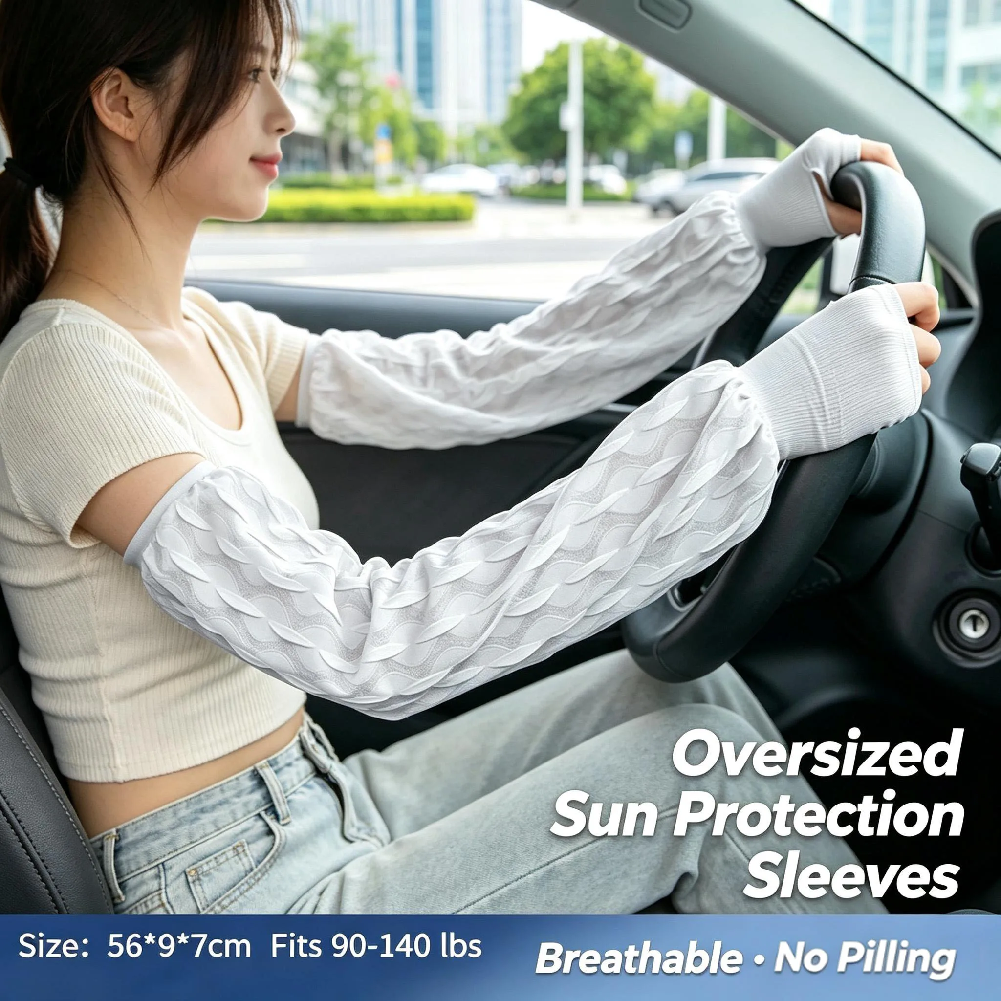 Oversized Thumb Hole Sun Protection Arm Sleeves, Breathable Loose Cooling Arm Covers for Driving Cycling Outdoor Activities