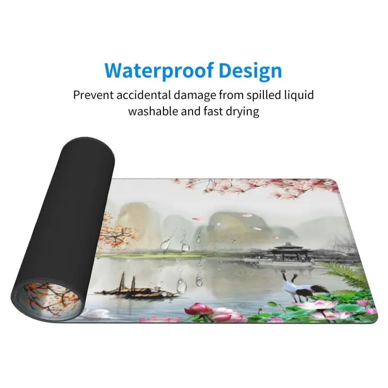 Borracha Teclado Table Pad para Jogos de Computador, Chinês Paisagem Pintura Series, Flor e Pássaro Imprimir Padrão, XXL