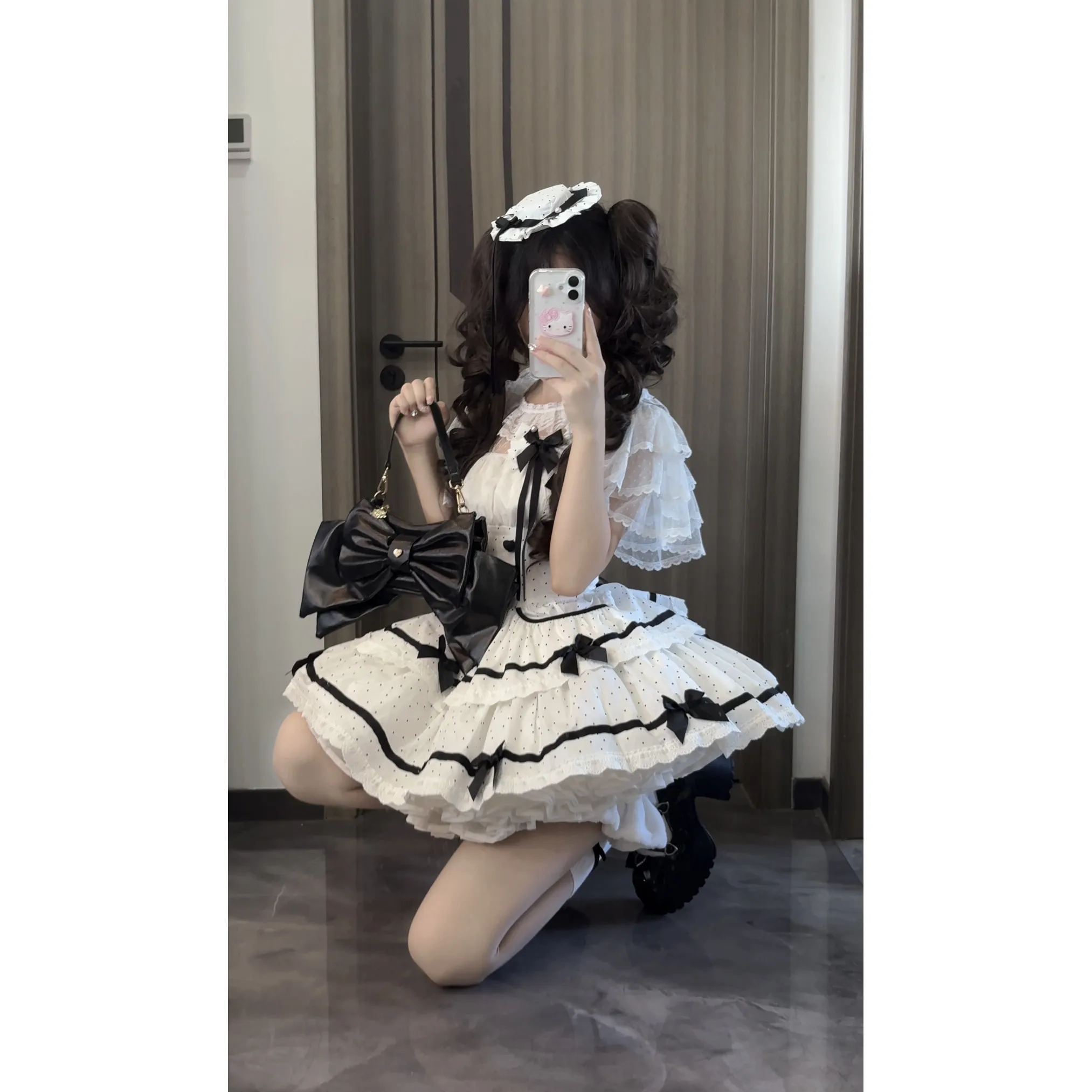 JSK Abito da torta a pois Donna 2025 New Lolita Daily Cute Sweet Strap Abiti LO Dress Abito estivo per donna