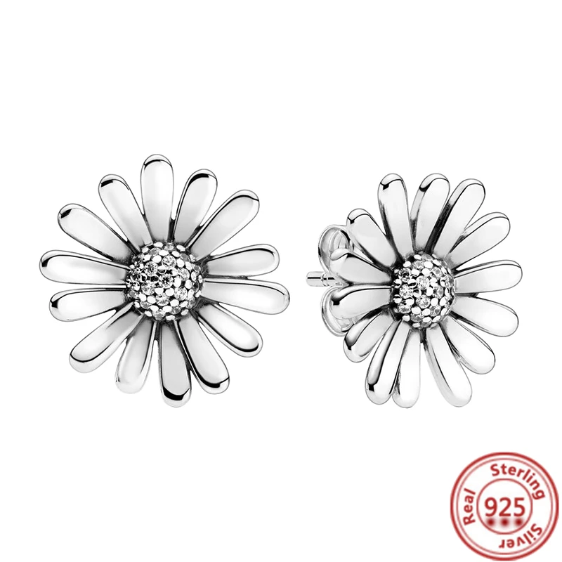 New 925 Sterling Silver Pantaro Earrings Radiant Hearts Family Always Encircled Flower Clover Feather Stud Earrings Fine Jewelry