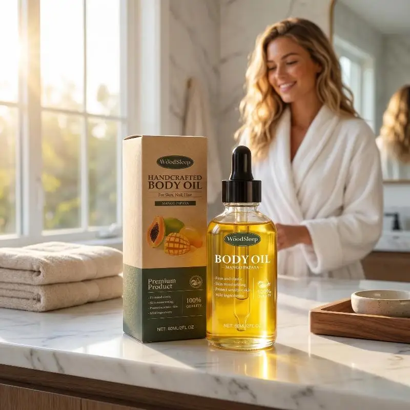 Woodsleep Handmade Papaya and Mango Body Oil nourishes and moisturizes the skin providing gentle massage for the entire body