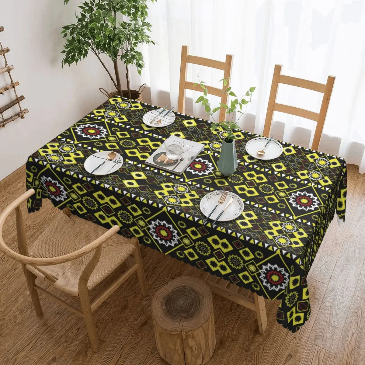 Rectangular Fitted African Ethnic Style Pattern Table Cloth Oilproof Tablecloth Outdoor 40