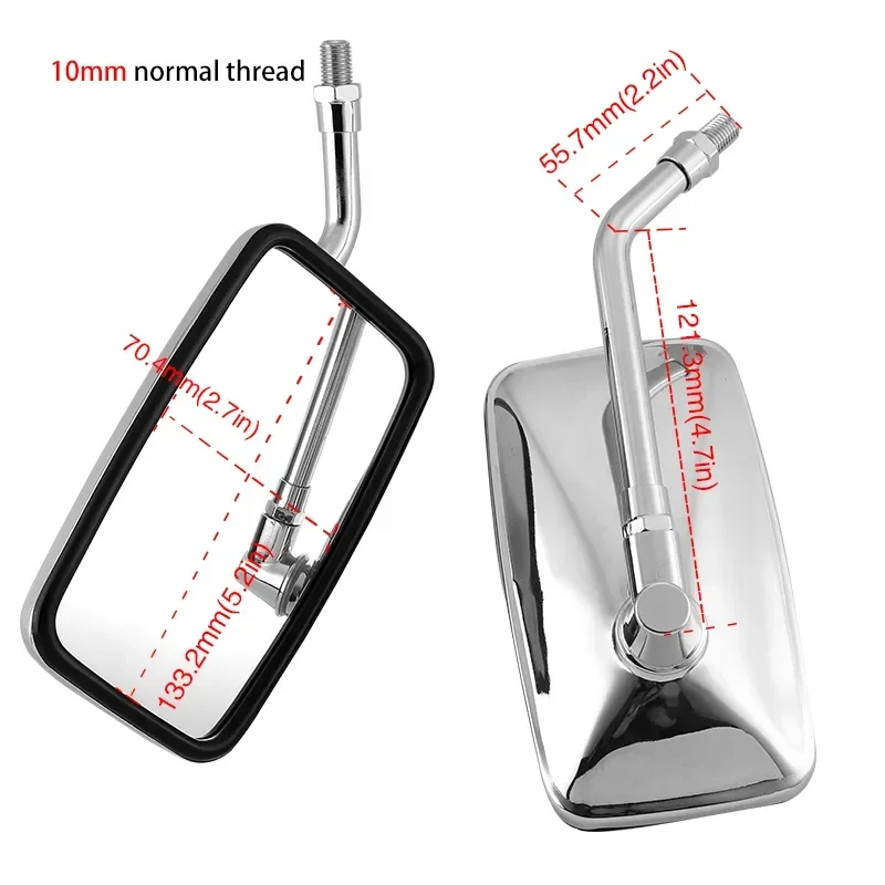 Pair Universal Rectangle Motorcycle Rearview Mirrors 10mm Chrome retrovisor moto mirror moto For Honda Motorbike Scooter E-Bike