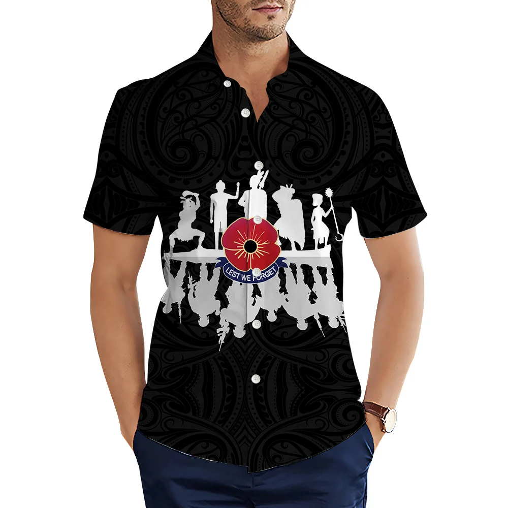 HX Fashion Koszule Męskie Anzac Day Last We Forget Splicing Koszula z nadrukiem 3D Letnie koszule dla mężczyzn Odzież Camisas