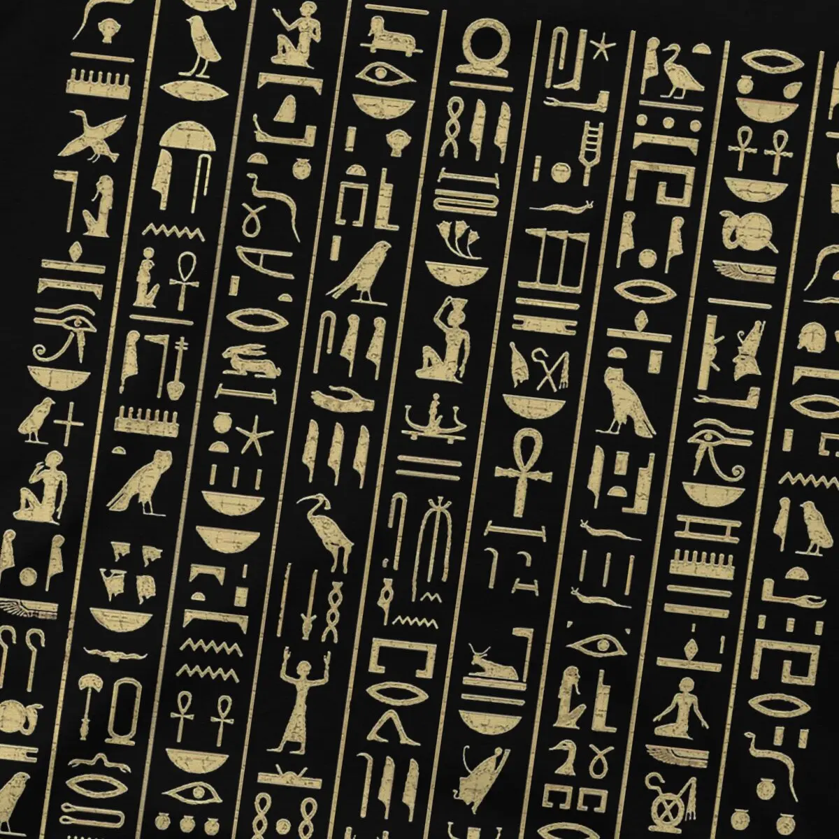 Magic Egyptian Ancient Egypt Culture Creative TShirt for Men Black & Gold Hieroglyphics  Round Neck Pure Cotton T Shirt