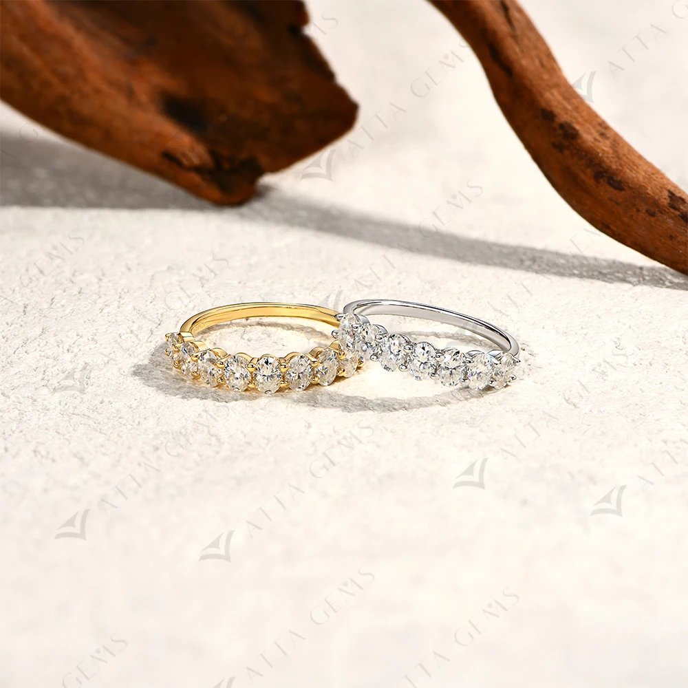 ATTAGEMS Oval Cut Moissanite Rings for Women 1.8CTW DVVS1 Diamond S925 Silver 18K Gold Plated Matching Wedding Band Jewelry Gift