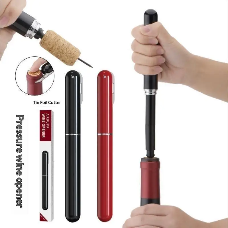 Portable Handheld 2 In 1 Air Pressure Wine Opener With Air Pump Cork Remover Foil Cutter Compact For Party