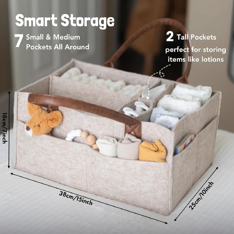 Baby Diaper Caddy Organizer - Neutral Baby Gifts for Baby Shower Registry Items - Car Organizer for Diapers, Wipes