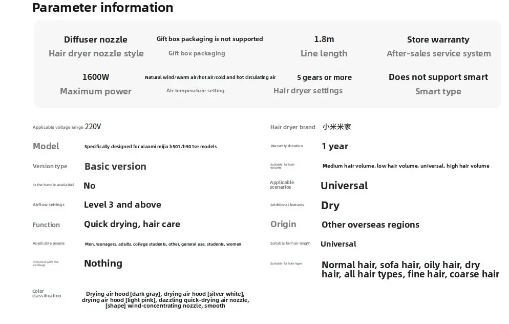 H501/H501SE für Xiaomi Mijia Haartrockner Trocknen Modellierung Mundstück Zubehör – Detail 1