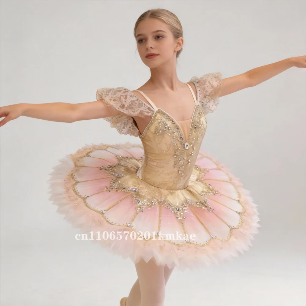 

New Pink Gradient Ballet Golden Palace Dress Competition Performance Skirt Professionally Customized for Adults Children
