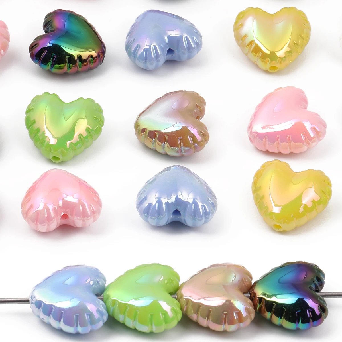8pcs/12pcs Colorful Heart Shape Acrylic Beads Loose Beads for Jewelry Making DIY Necklaces Bracelets Phone Chains