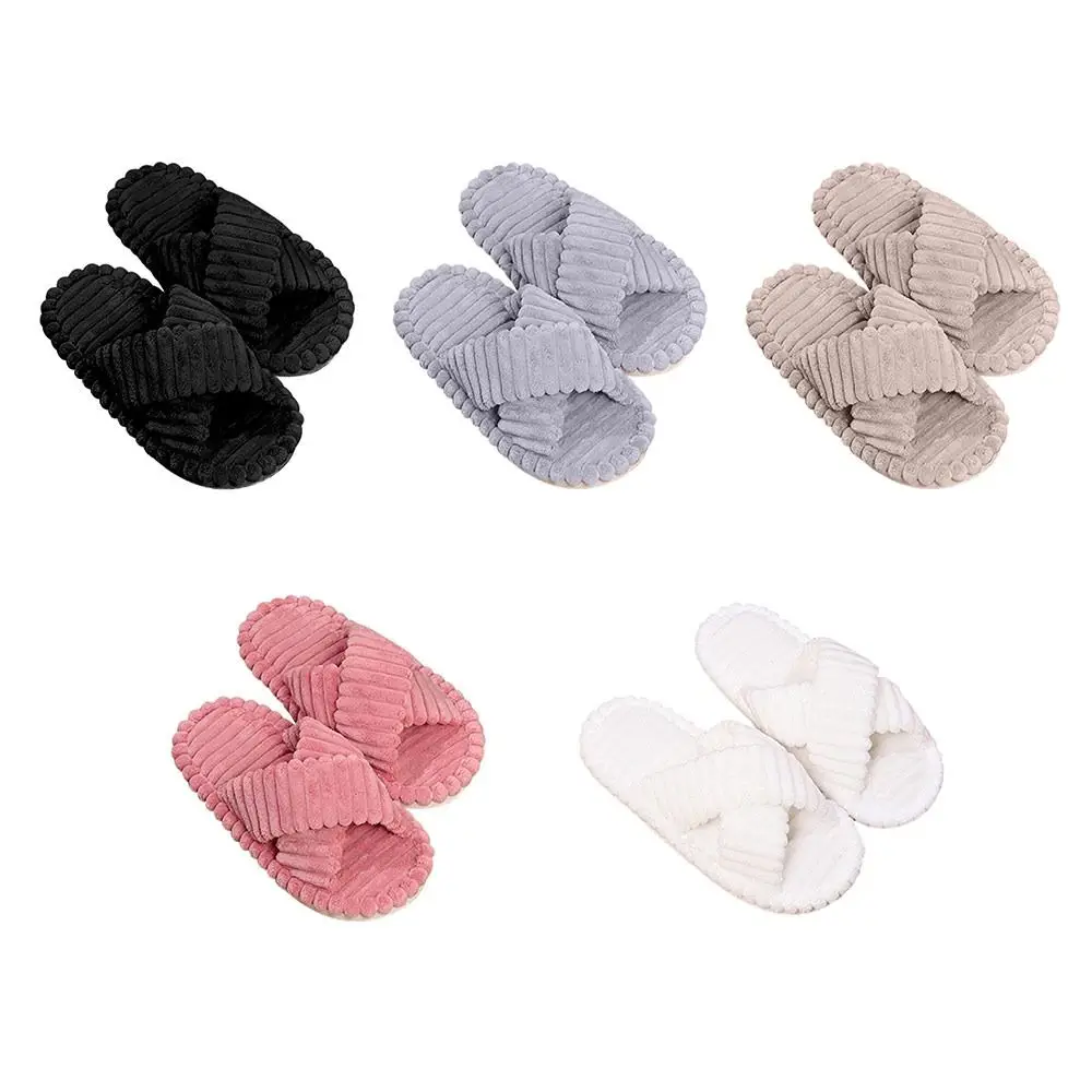 Pantoufles croisées en velours côtelé pour hommes et femmes, toboggans chauds en peluche, chaussures d'intérieur à semelle souple, épais, non ald, couples, hiver