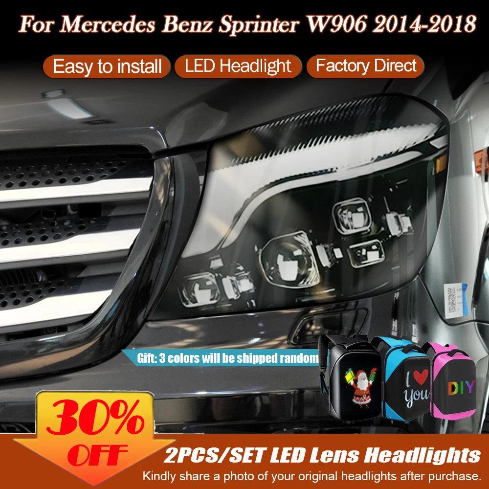 2pcs Auto Front Lamp Assembly For Benz Sprinter 2014-2018 W906 Upgrade Startup Effect LED 4 Projector Lens Tools Car Accessories
