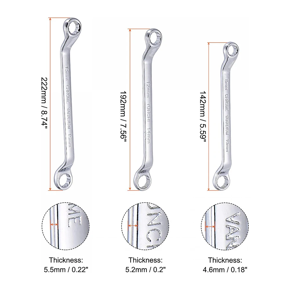 Meaccelerclock-Clés soufflées à double tête, anneau décalé, outil à main de réparation d\'atelier de garage, double extrémité, 5.5-22mm