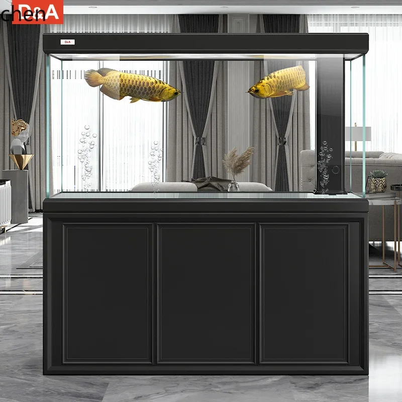 

b7- fish tank solid wood lig luxury ultra-white glass ecological bottom filter living room household partition aquarium