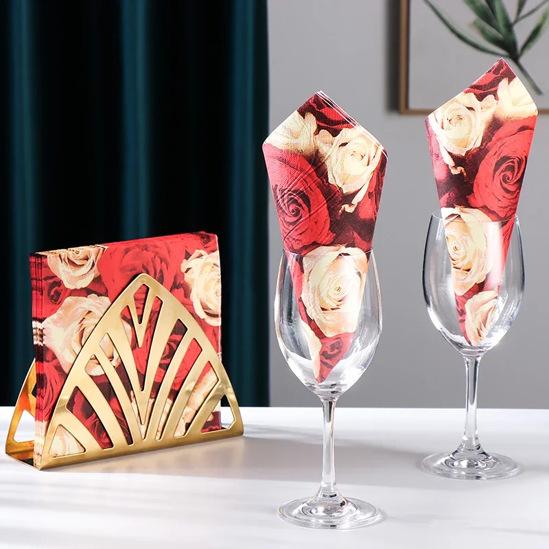Elegant Red White Roses Printed Paper Napkins - Classic Floral for Wedding, Party, Dining Decor, DIY Decoupage Paper