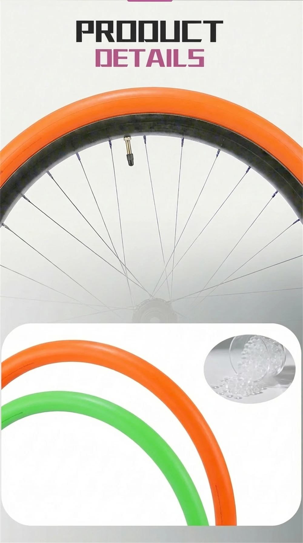 BKPTX 1 Stück/2 Stück 28g Orange Fahrrad-TPU-Schlauch 700X18 25 28 32 Rennrad-TPU-Reifen 65mm Länge mit französischem Ventil – Detail 10