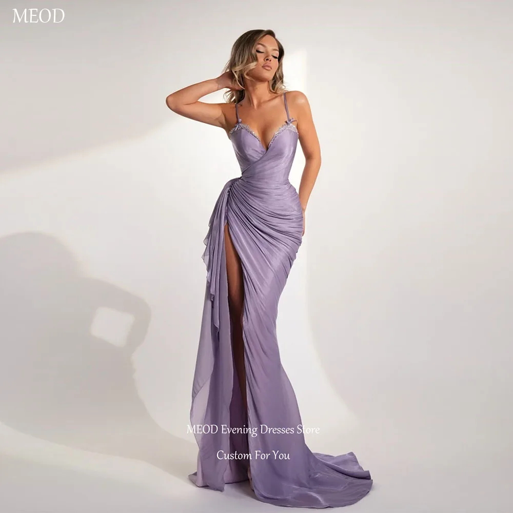 

MEOD Sweetheart Mermaid Evening Gown Chiffon Spaghetti Strap Robes De Soirée Backless High Slit Vestidos De Fiesta Customized