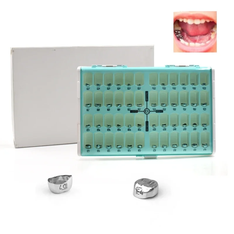 48Pcs den tal Kids Crown Prefabricated Stainless Steel Pedo Crown Primary Molar Crown Protect Teeth den tal Orthodontic Supplies