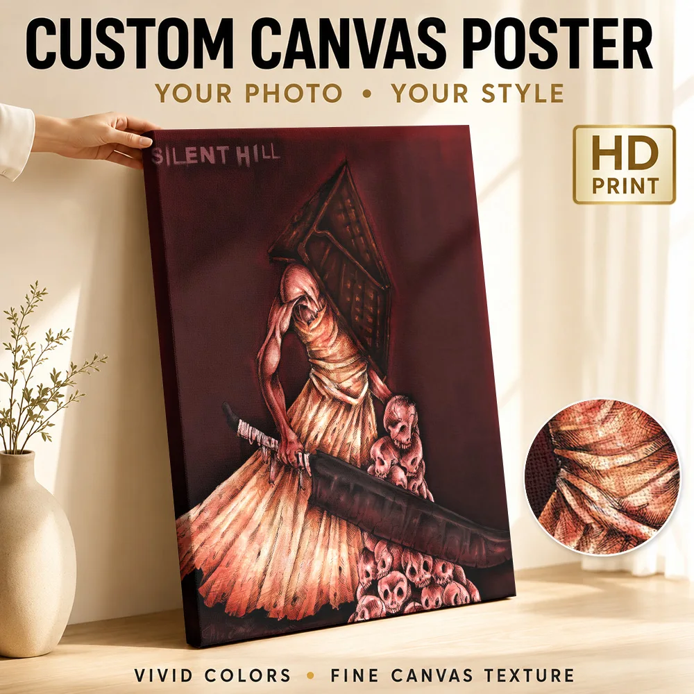 Pyramid Head with Skull Great Knife silent hill Canvas Poster Custom Photo Gothic Horror Wall Paintings Decoration for Bedroom