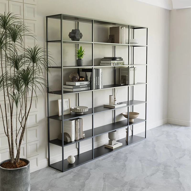 

Nordic simple shelf with lamp wrought iron multi-layer living room storage bookshelf office wall floor display shelf