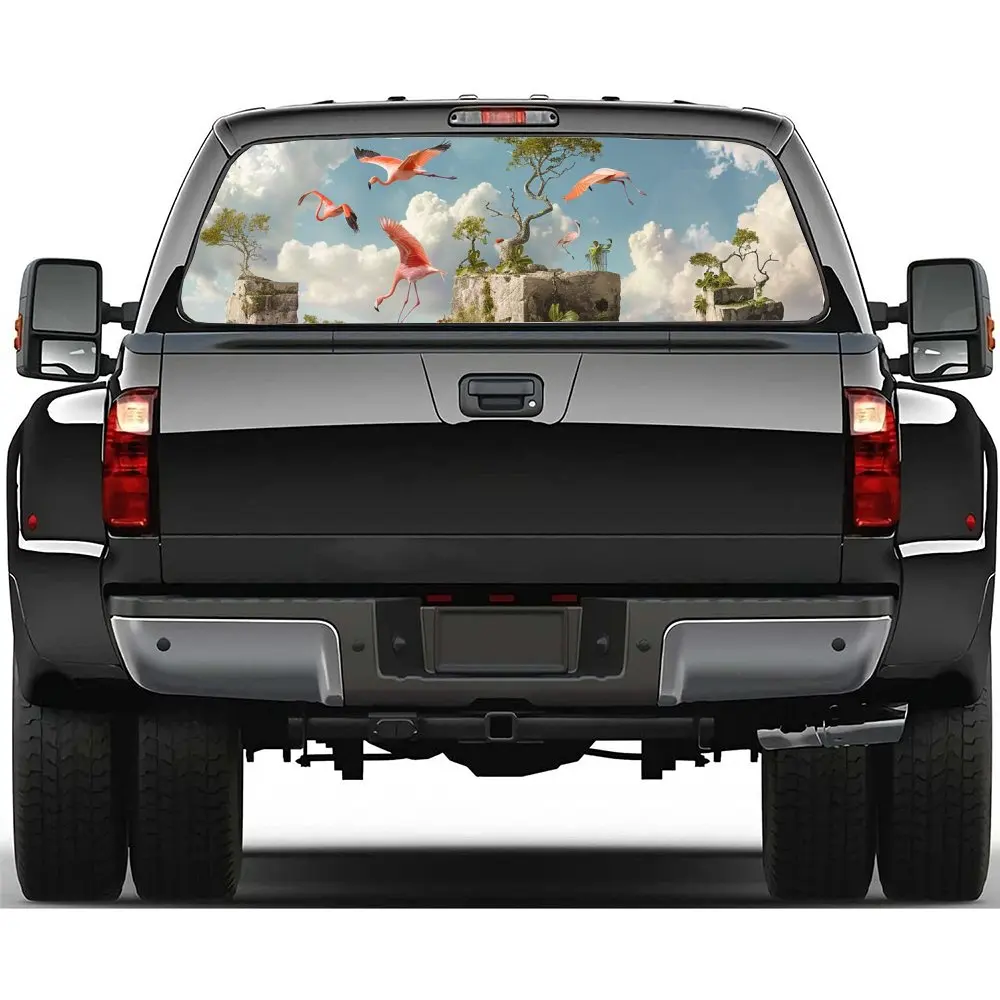 Flamingos Soaring in The Sky Car Rear Windshield Sticker Truck Window See Through Perforated Back Window Vinyl Decal Decoration