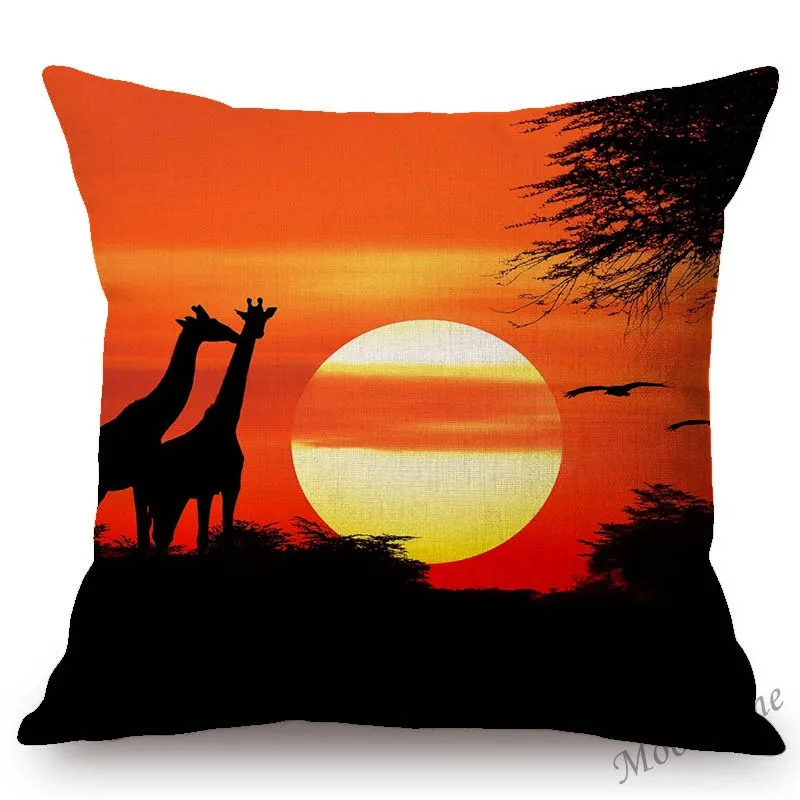 Beautiful Africa Sunrise Sunset African People Animals Scene Home Decor Sofa Throw Pillow Case Art Lounge Linen Cushion Cover