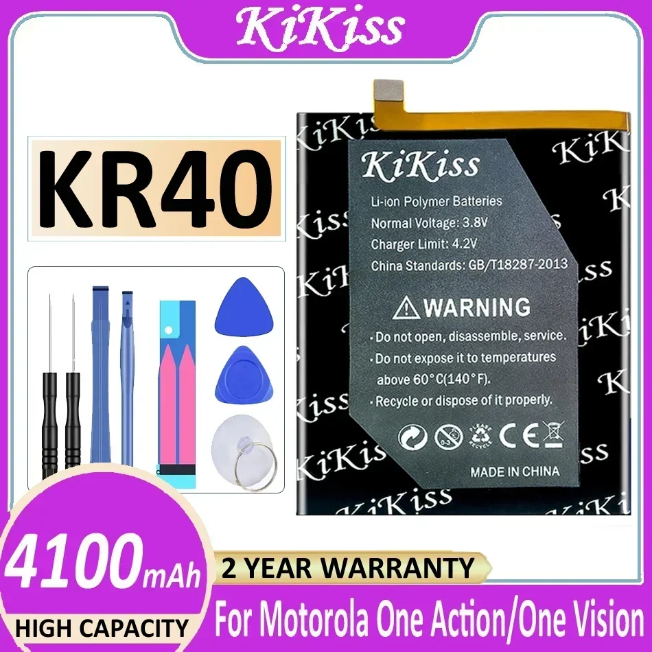 KiKiss Battery KR40 4100mAh for Motorola Moto One Action XT2013-1/One Vision XT1970-1 Bateria