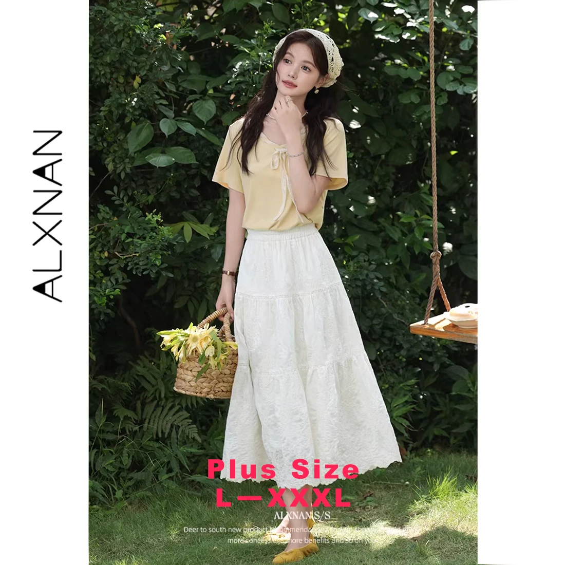 

Женская длинная юбка ALXNAN больших размеров, белая, весна 2026, элегантная, А-силуэт, с вышивкой, повседневная, свободного кроя, D10306BSQ