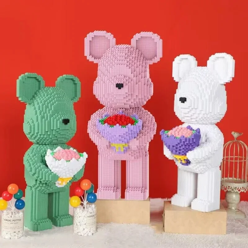 48cm DIY Flower Violent Bear Huge Children's Building Block Toys With Small Particles Bricks 3D Model Children's Adult Gifts